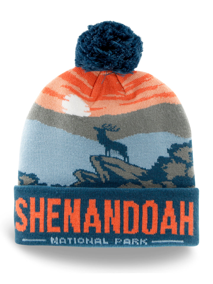 Shenandoah National Park Beanie with Deer Design, Pom Pom Knit Hat for Outdoors