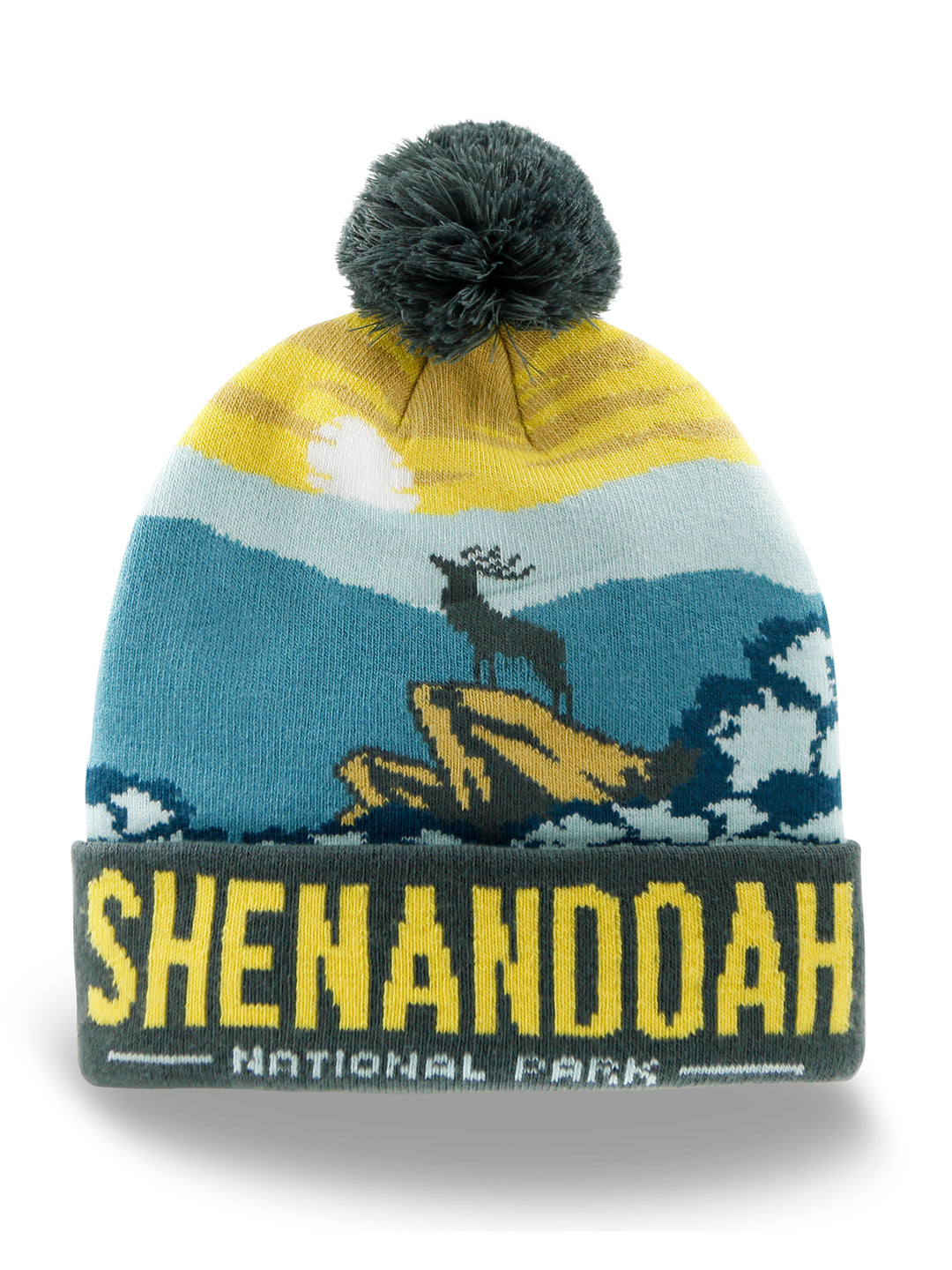Shenandoah National Park Beanie with Deer Design, Pom Pom Knit Hat for Outdoors
