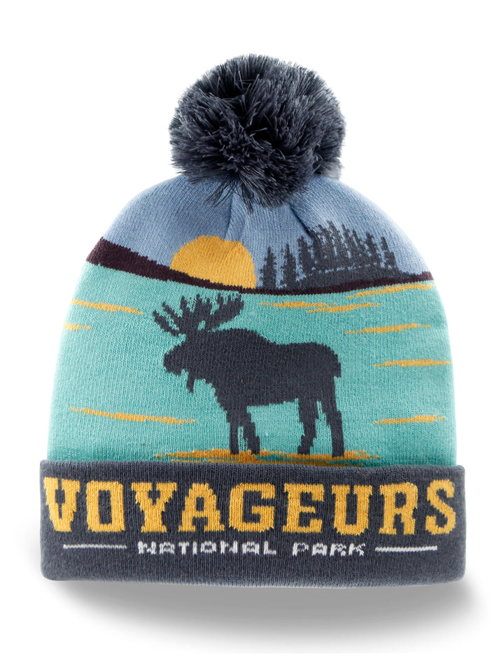 Voyageurs National Park Moose Beanie Hat with Pom Pom Winter Knit Cap