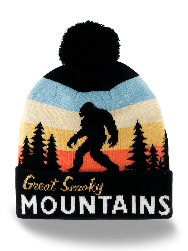 Great Smoky Mountains Beanie Hat with Pom Pom Bigfoot Sasquatch Hiking Knit Cap Gift