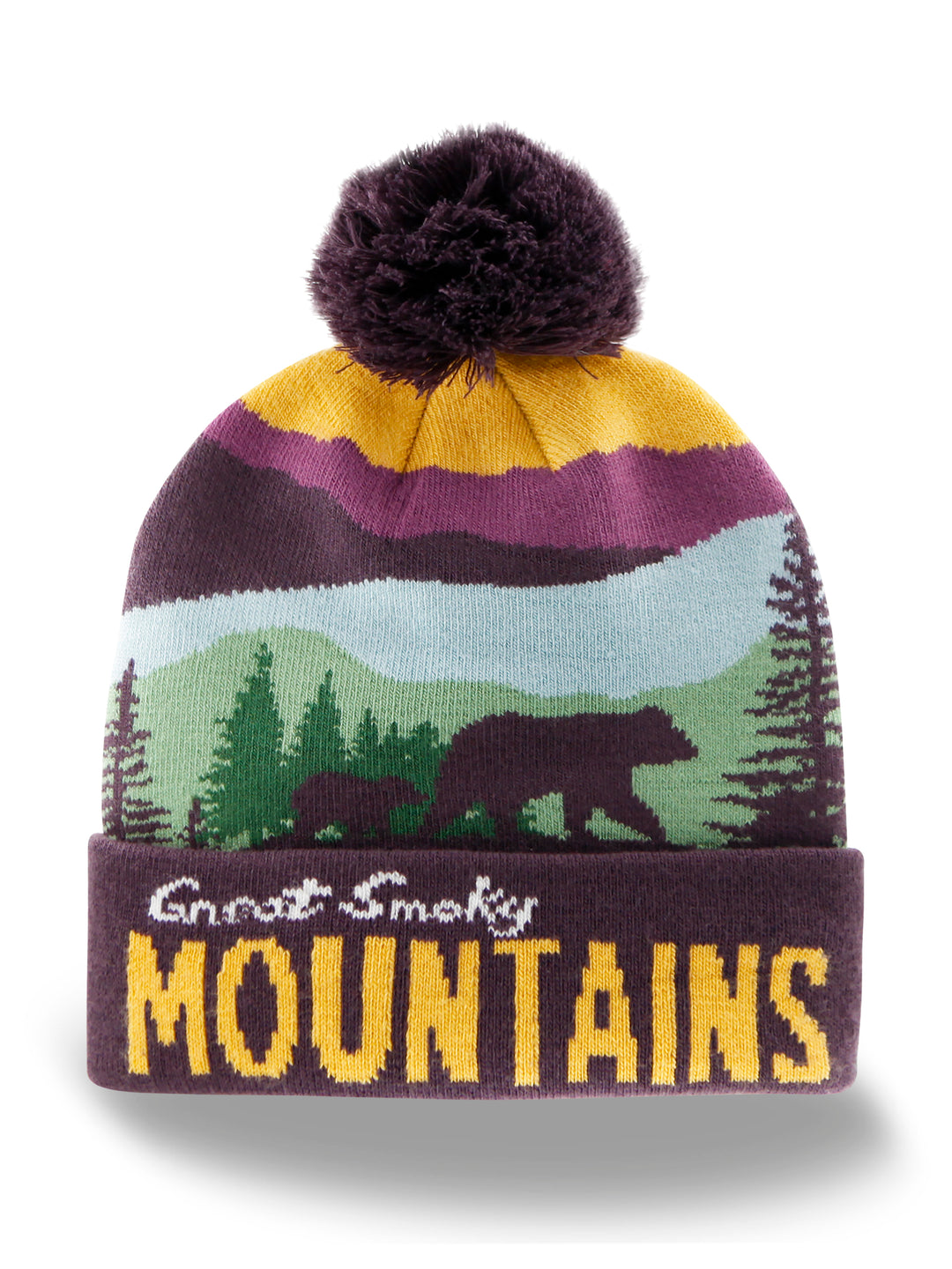 Great Smoky Mountains Beanie Hat with Bear and Forest Winter Knit Cap