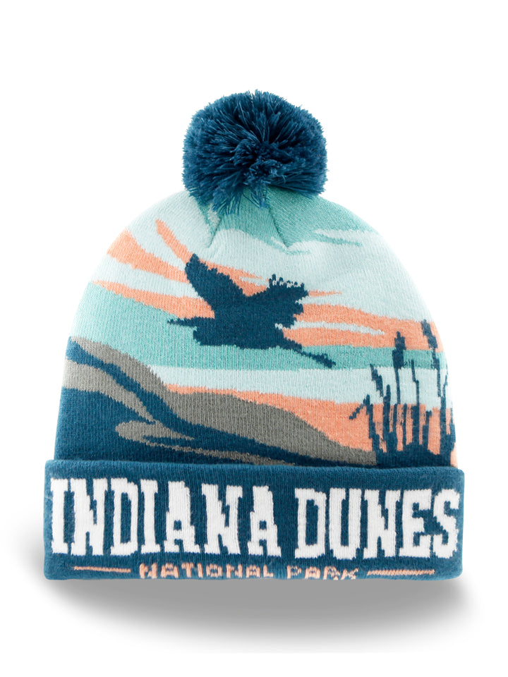 Indiana Dunes National Park Beanie Hat with Pom Pom Winter Knit Cap Bird Watching Gift