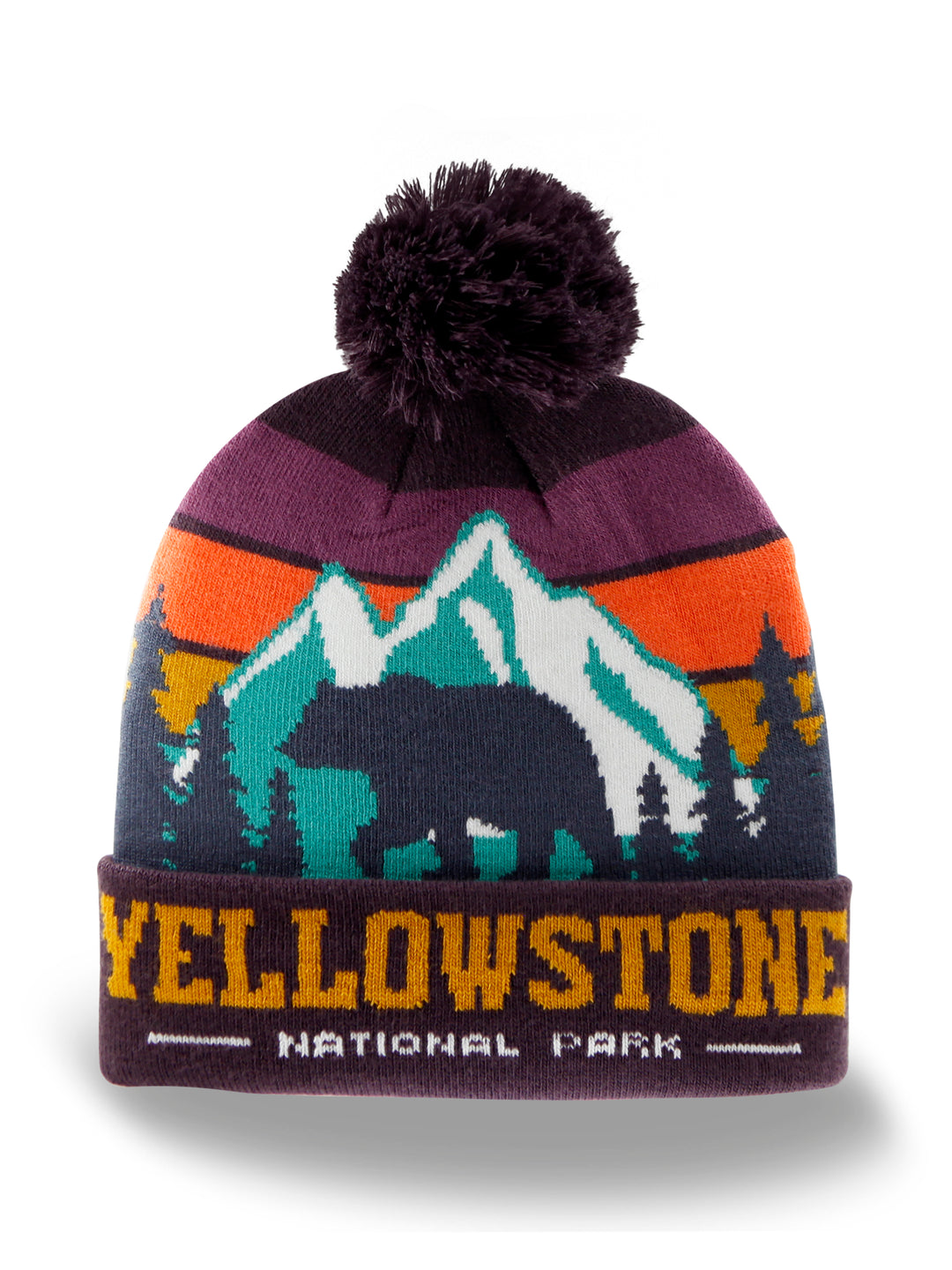 Yellowstone National Park Beanie Hat Outdoor Hiking Knit Cap with Bear Mountain Pom Pom