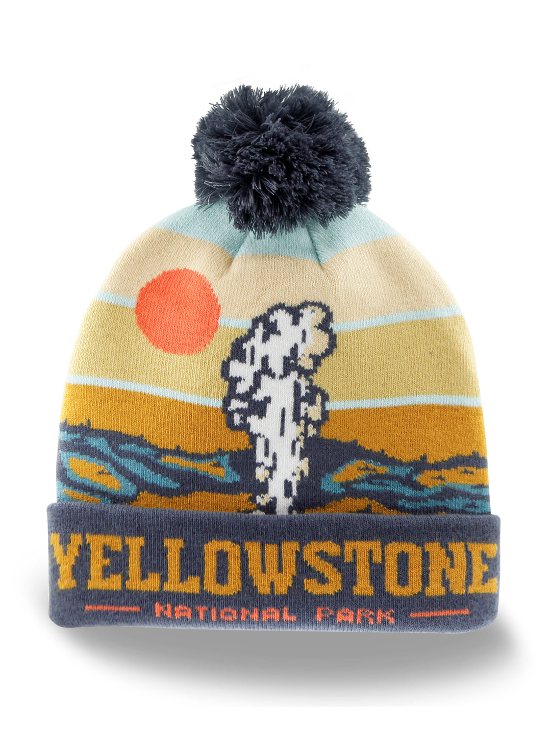 Yellowstone National Park Knit Beanie Hat with Pom Pom Winter Outdoor Geyser Design Cap