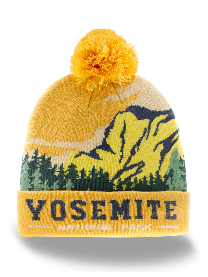 Yosemite National Park Beanie Hat Outdoor Hiking Knit Cap with Mountain Forest Pom Pom