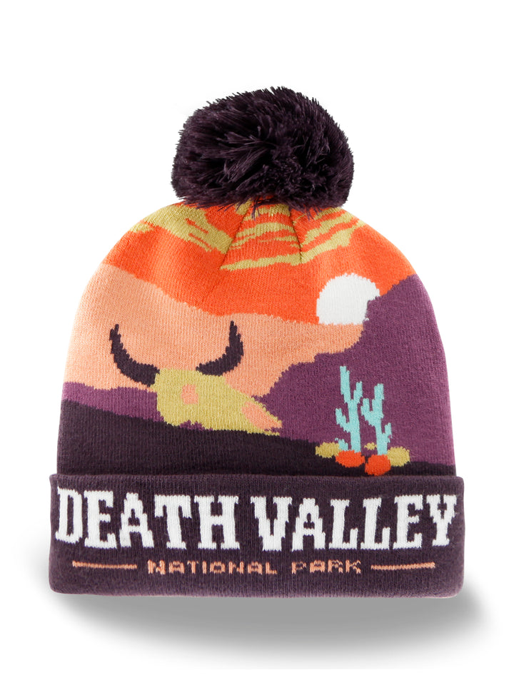 Death Valley National Park Beanie with Desert Sunset, Warm Knit Hat for Hiking Camping