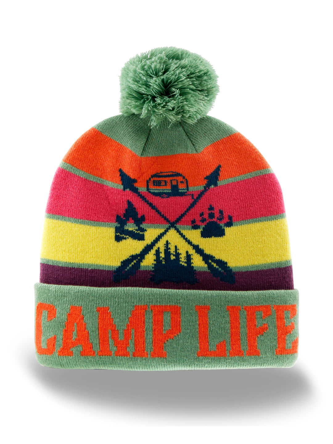 Camp Life Knit Beanie with Pom Pom Winter Hat for Camping and Outdoor Adventure