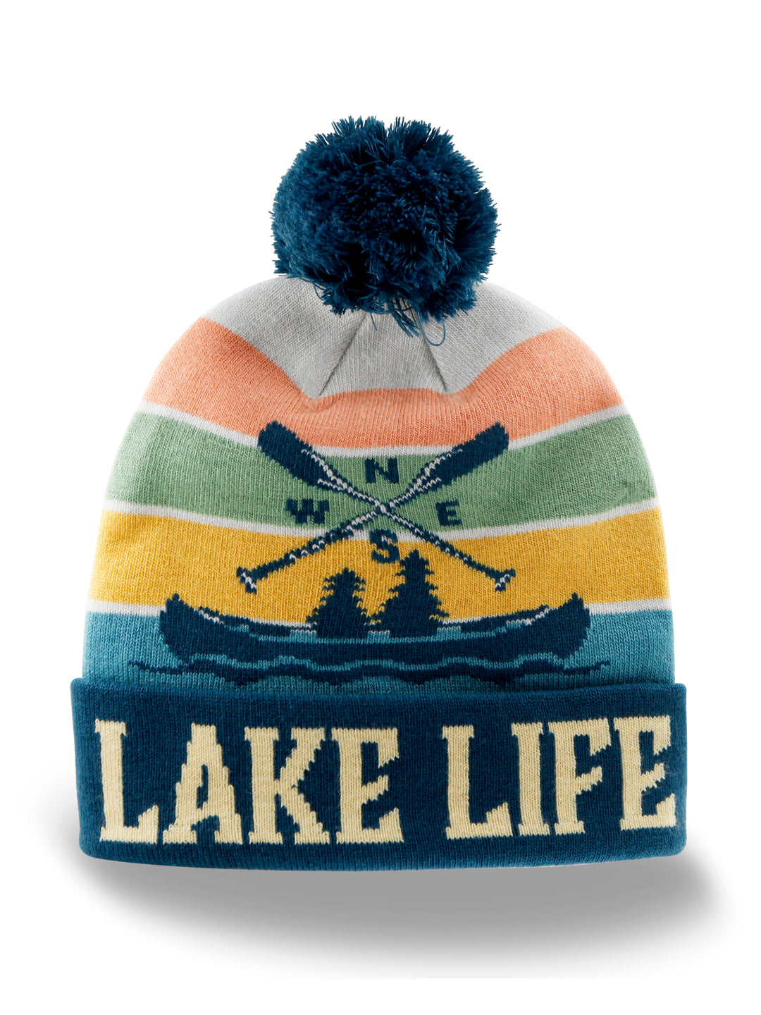 Lake Life Knit Beanie with Pom Pom Winter Hat Outdoor Canoe Adventure