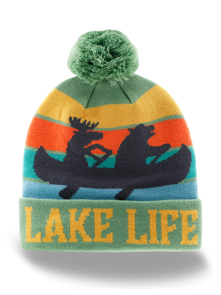 Lake Life Knit Beanie with Pom Pom Winter Hat – Canoe Adventure Outdoor Style