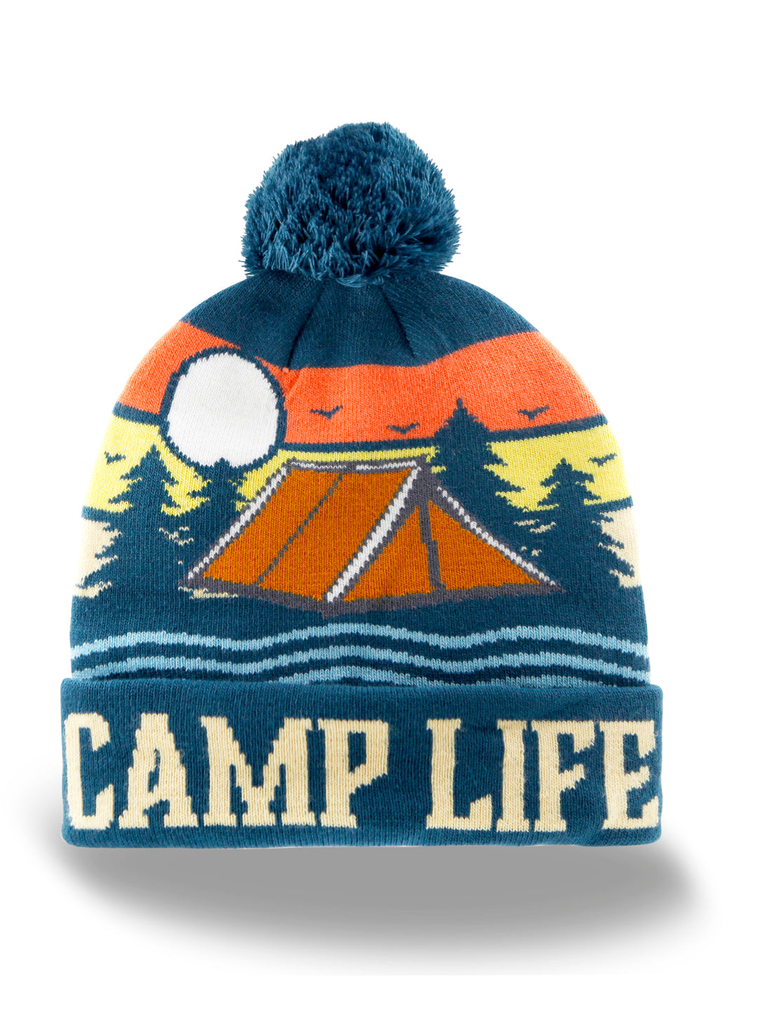 Camp Life Knit Beanie with Pom Pom, Outdoor Camping Winter Hat