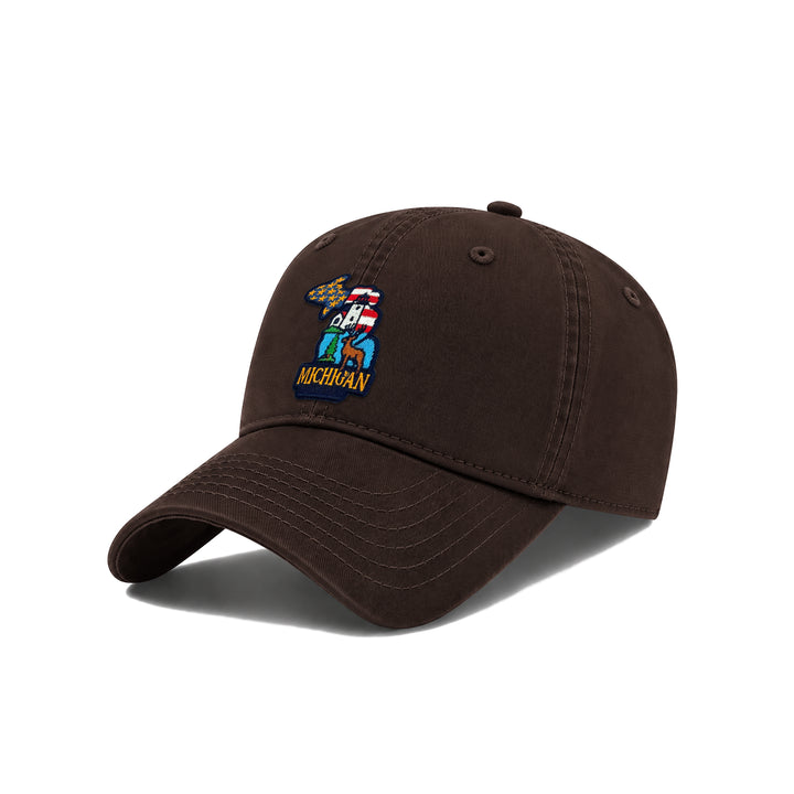 Michigan Washed Cotton Twill Baseball Cap with Vintage Patch for Men Women