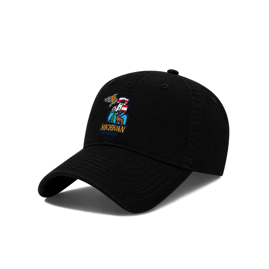 Michigan Washed Cotton Twill Baseball Cap with Vintage Patch for Men Women