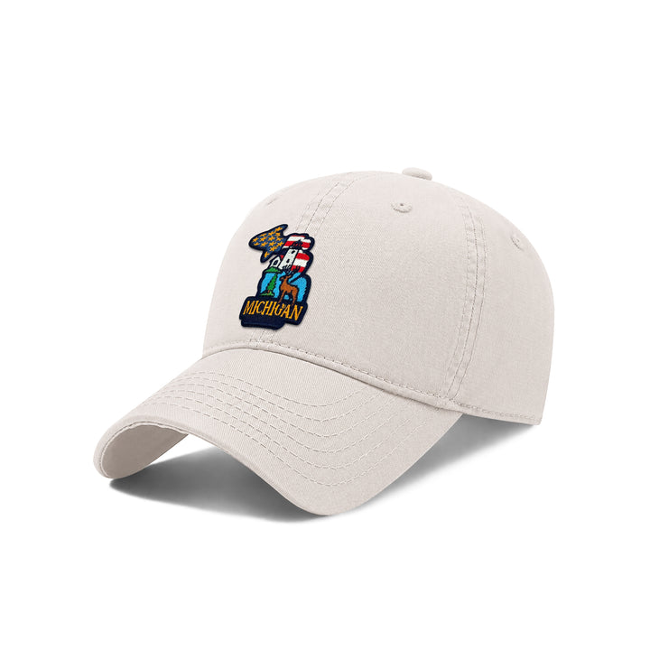 Michigan Washed Cotton Twill Baseball Cap with Vintage Patch for Men Women