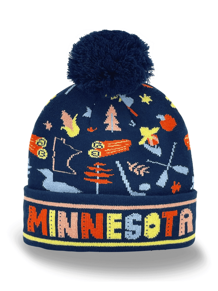 Minnesota Knit Beanie with Lake, Canoe, Golf & State Icons