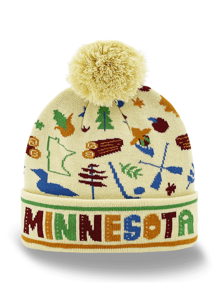 Minnesota Knit Beanie with Lake, Canoe, Golf & State Icons