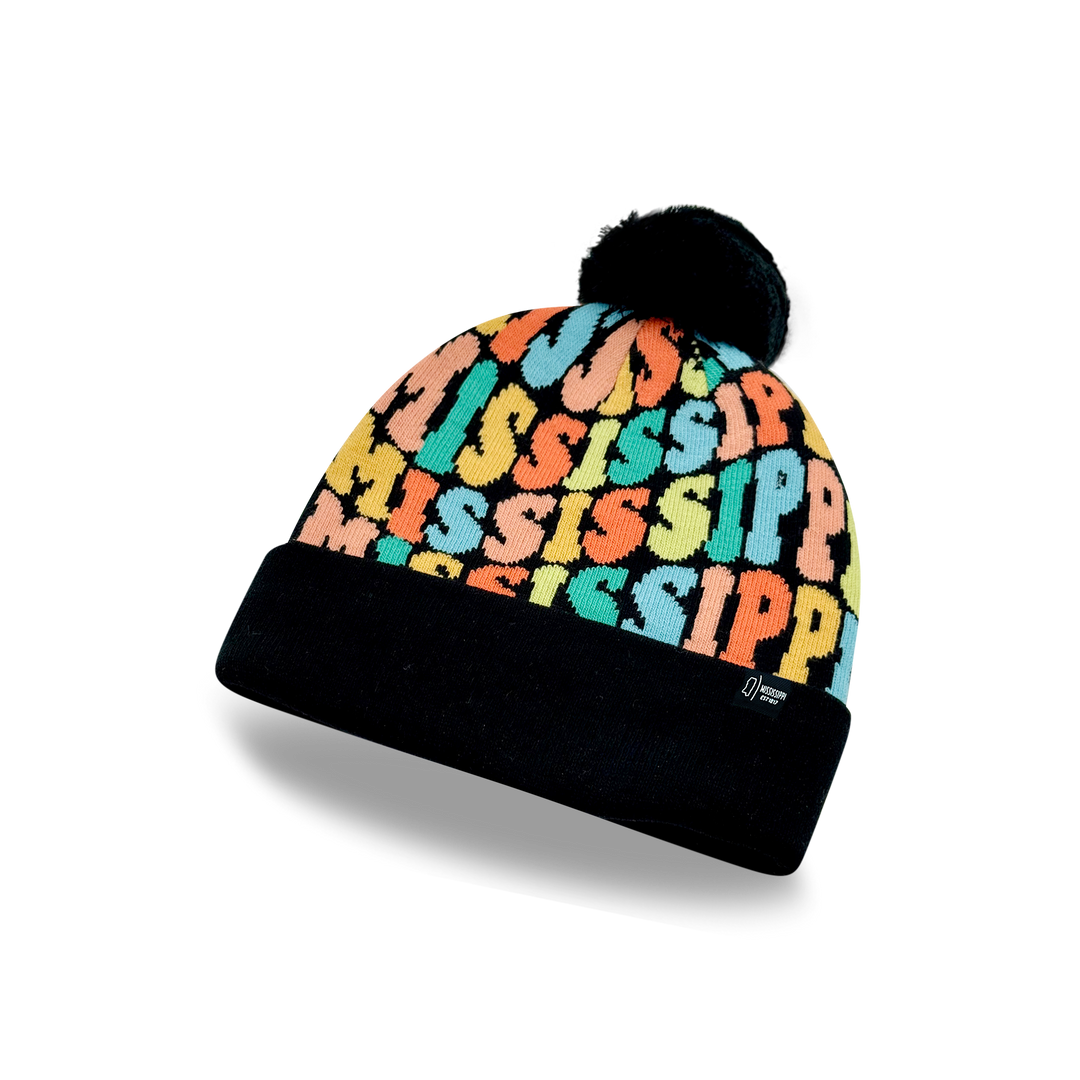 MISSISSIPPI Colorful Pom Pom Beanie - Warm Knitted Winter Hat