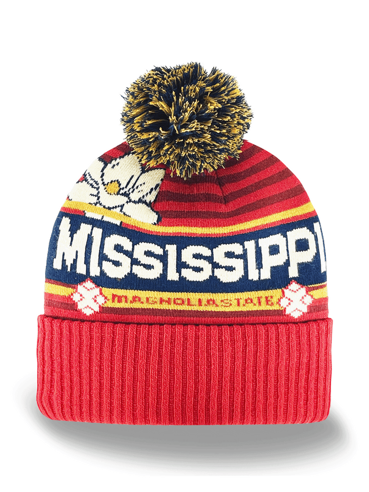 New Mexico Knit Beanie Hat with Zia Sun Symbol Southwest Winter Pom Cap