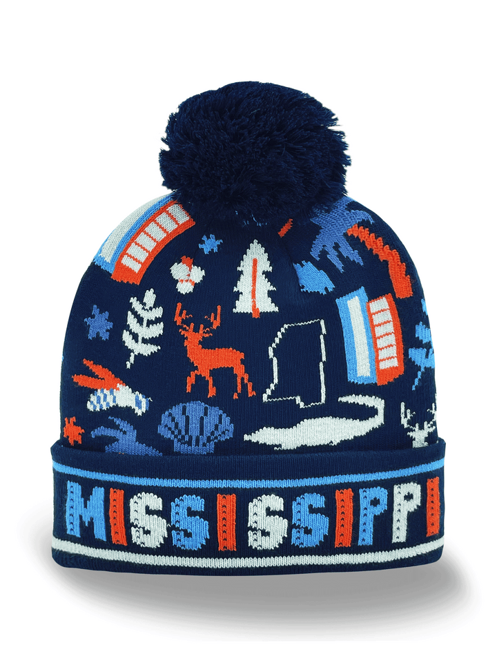 Mississippi Knit Beanie Winter Hat with Pom Pom | River State Souvenir Gift