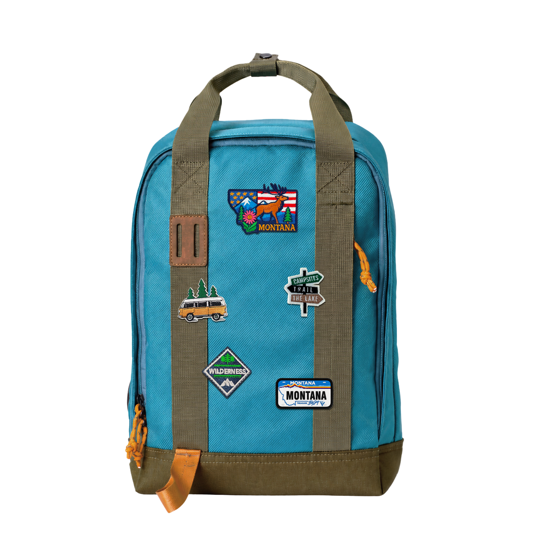 Montana Big Sky Waterproof Camouflage Backpack with Vintage Patches for Travel