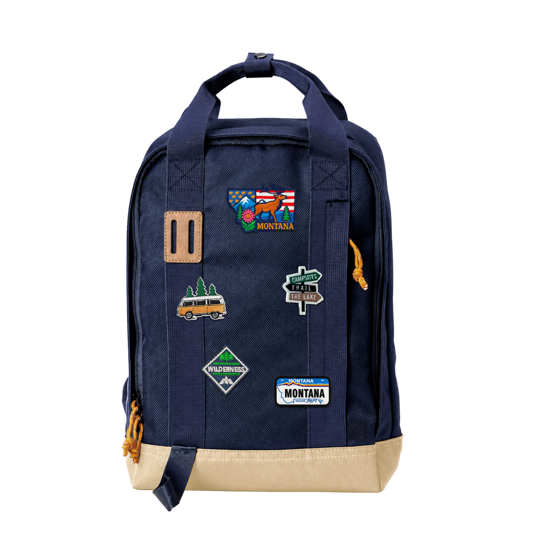 Montana Big Sky Waterproof Camouflage Backpack with Vintage Patches for Travel