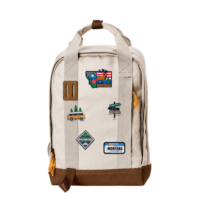 Montana Big Sky Waterproof Camouflage Backpack with Vintage Patches for Travel