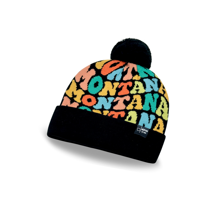 MONTANA Colorful Knit Pom Pom Beanie - Retro Warm Winter Hat