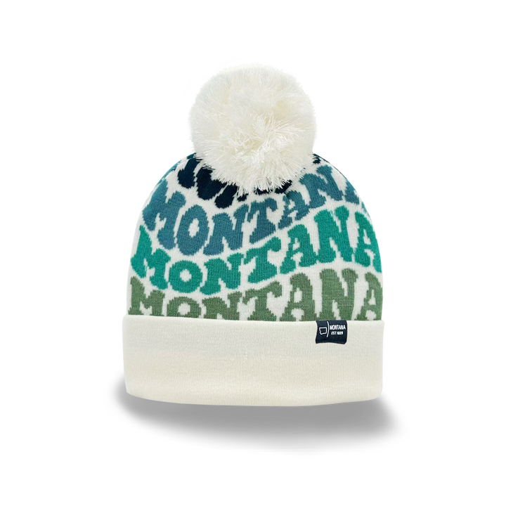 MONTANA Colorful Knit Pom Pom Beanie - Retro Warm Winter Hat