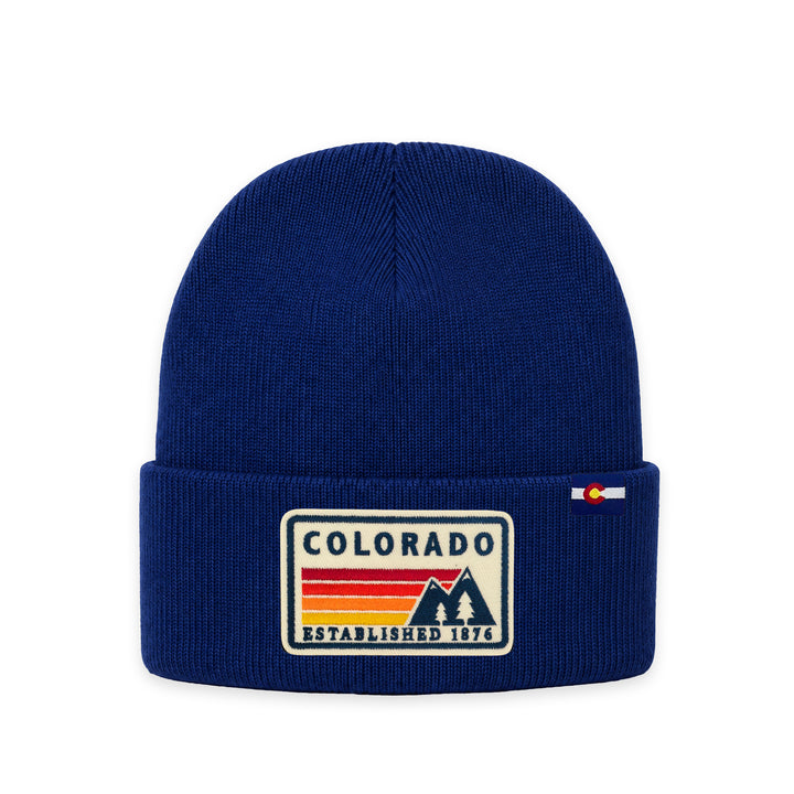 Colorado Mountain Patch Cuffed Beanie | 100% Acrylic Winter Hat with Embroidered State Patch