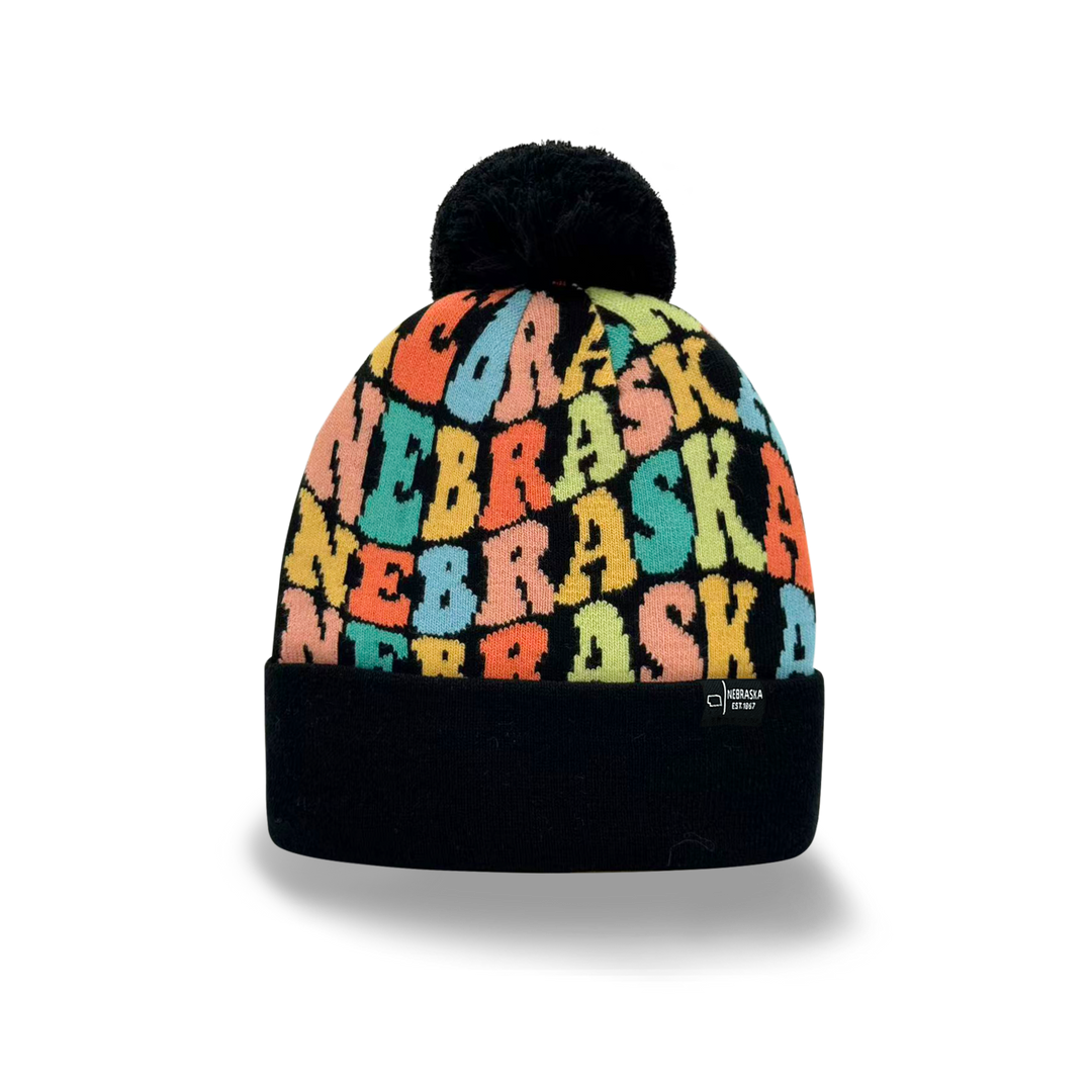 NEBRASKA Colorful Knit Pom Pom Beanie - Retro Winter Warm Hat