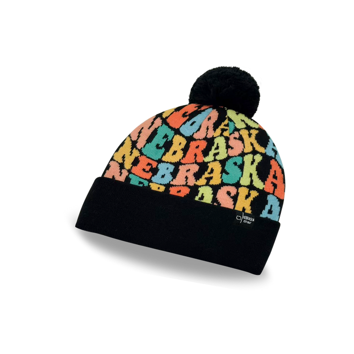 NEBRASKA Colorful Knit Pom Pom Beanie - Retro Winter Warm Hat