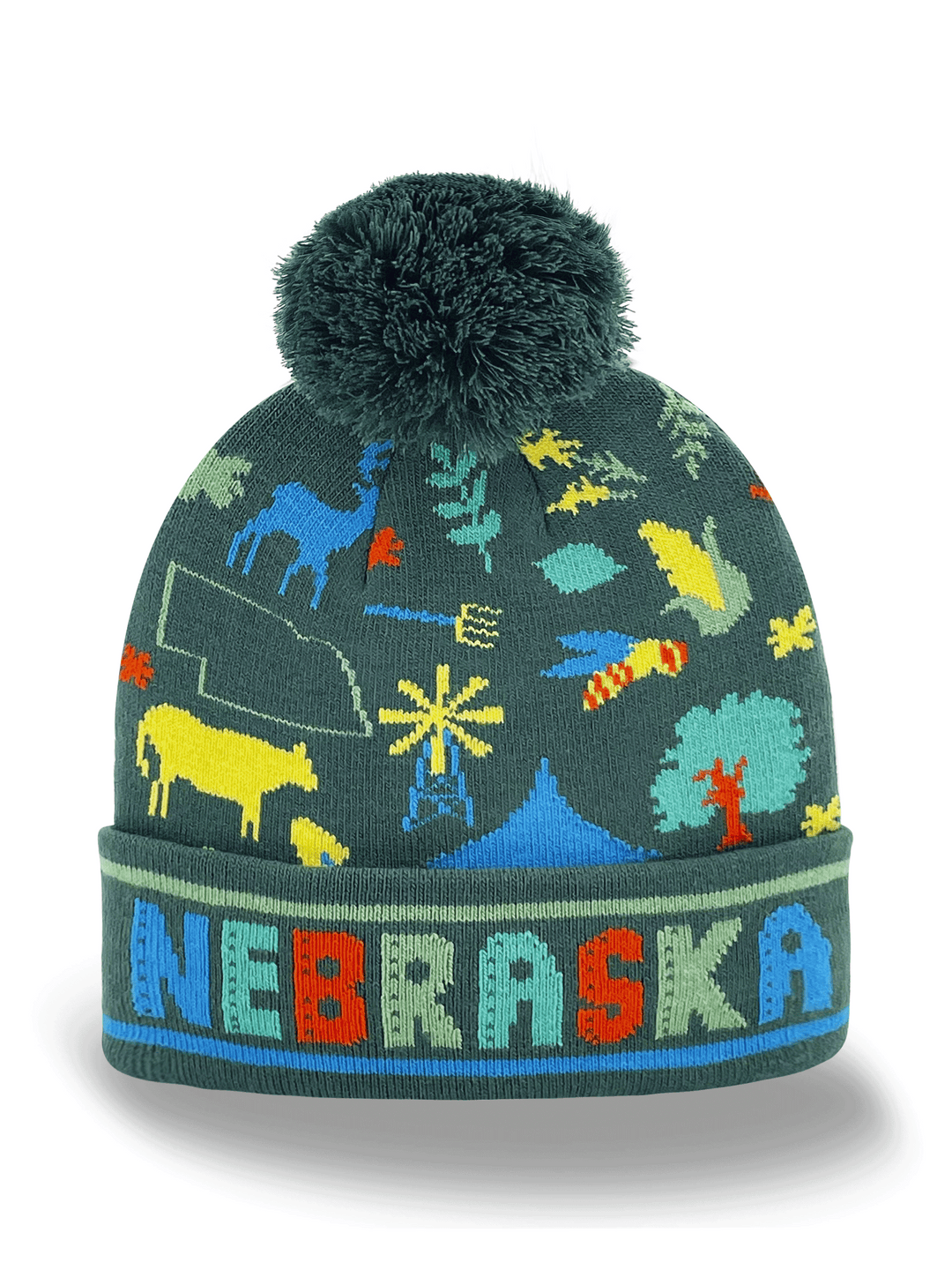 Nebraska Wildlife & Farm Icons Knit Beanie – Winter Outdoor Hat