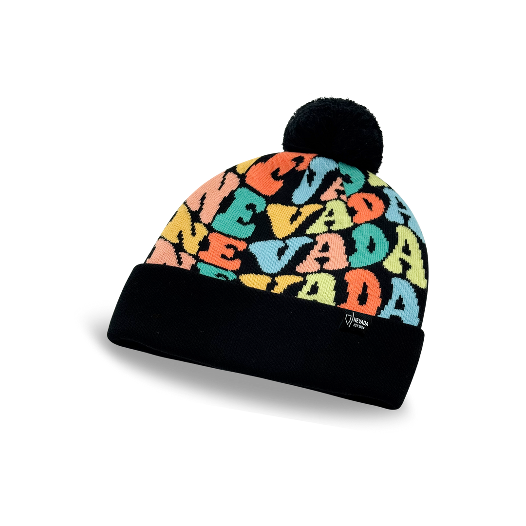 NEVADA Colorful Knit Pom Pom Beanie - Retro Warm Winter Hat