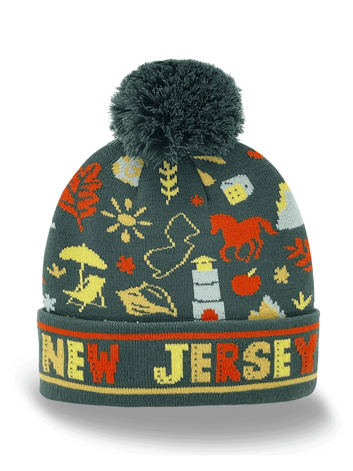 New Jersey State Knit Beanie Hat with Pom Pom | Coastal Nature Travel Gift
