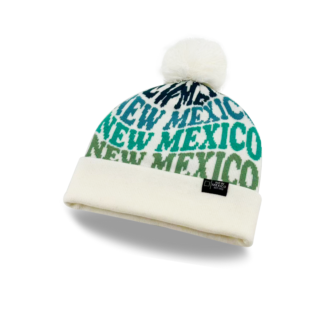 New Mexico Colorful Letter Knit Beanie – Retro Pom Pom Winter Hat with Bold Typography