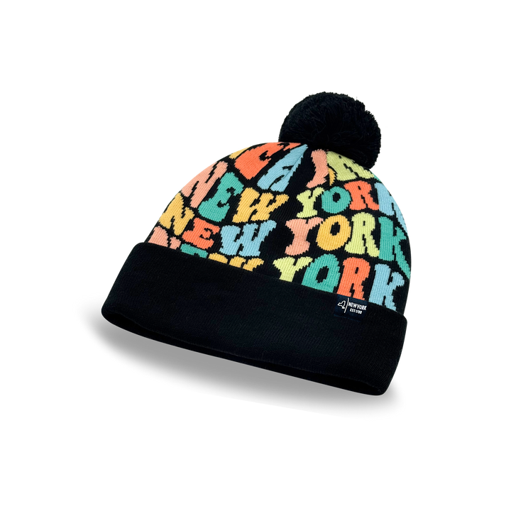 NEW YORK Colorful Knit Pom Pom Beanie - Retro Winter Hat