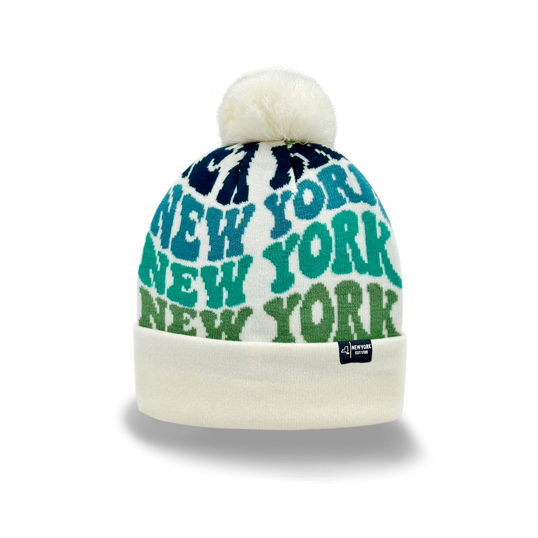 NEW YORK Colorful Knit Pom Pom Beanie - Retro Winter Hat