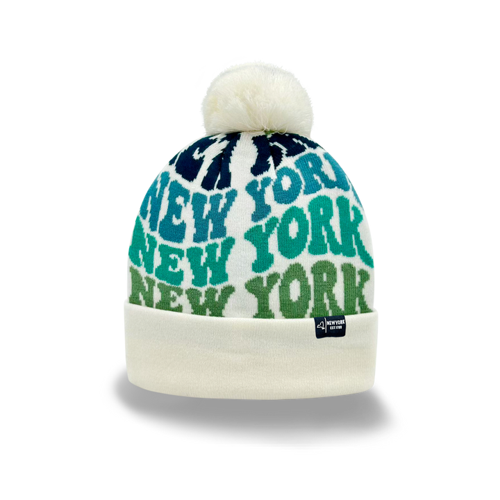 NEW YORK Colorful Knit Pom Pom Beanie - Retro Winter Hat