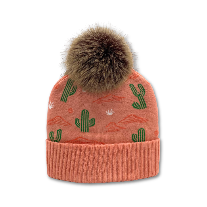 Desert Cactus Jacquard Pom Beanie | Southwestern Knit Winter Beanie