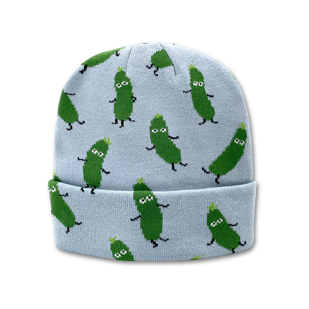 Funny Pickle Jacquard Knit Beanie | Adult Winter Cuffed Hat