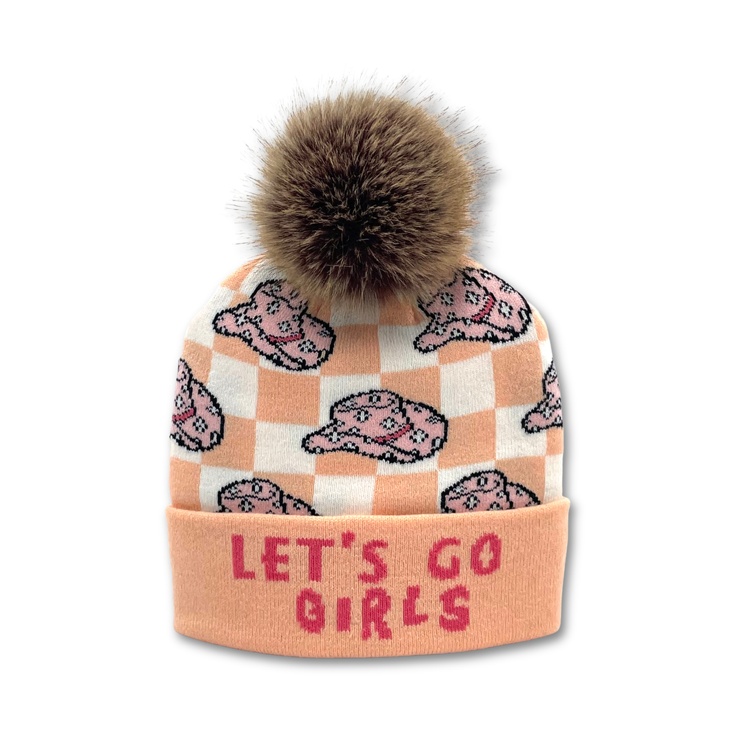 Cowgirl Western Jacquard Pom Beanie | Adult Buffalo Plaid Knit Winter Beanie