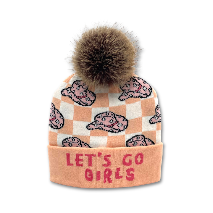 Cowgirl Western Jacquard Pom Beanie | Adult Buffalo Plaid Knit Winter Beanie