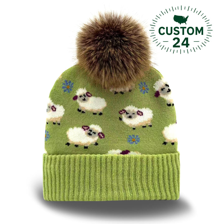 Kids Sheep Pattern Pom Knit Beanie Winter Hat
