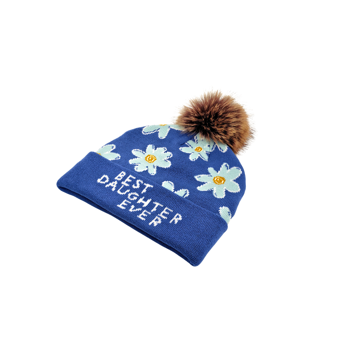 Best Daughter Ever Floral Pom Knit Beanie | Sentimental Winter Gift Hat