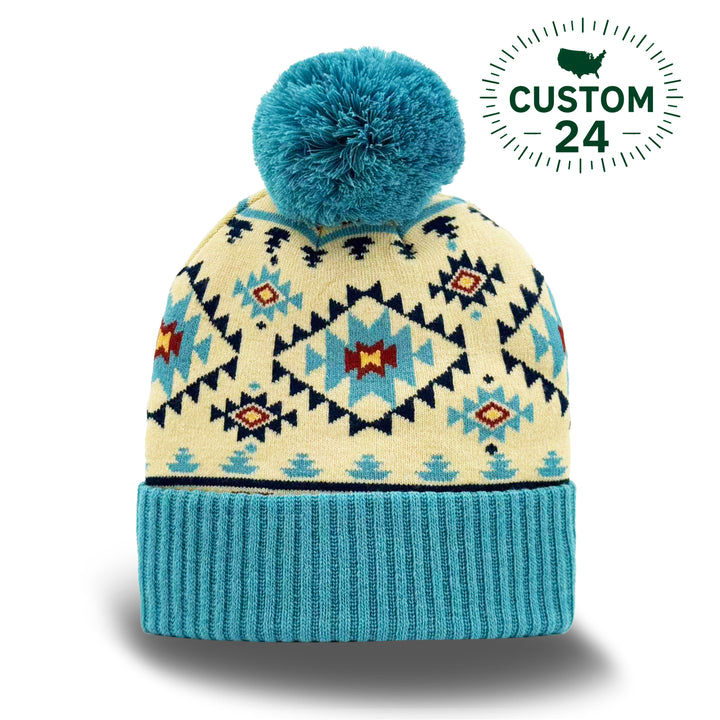 Aztec Pattern Pom Knit Beanie Cozy Winter Gift Hat