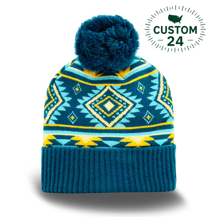 Geometric Pattern Pom Knit Beanie Unisex Winter Hat