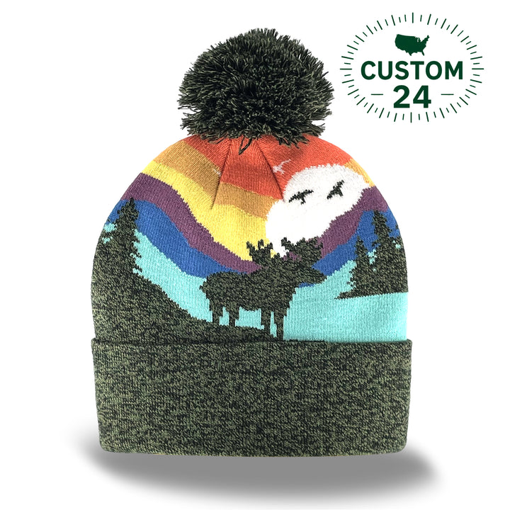 Kid Moose Pom Beanie Warm Winter Knit Hat for Outdoor Adventure