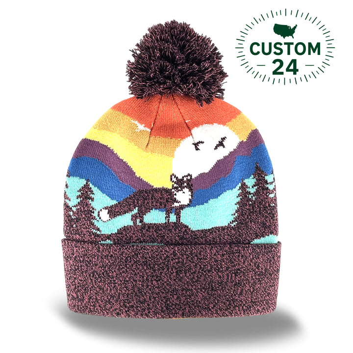 Kid Fox Pom Beanie Warm Winter Knit Hat for Outdoor Adventure
