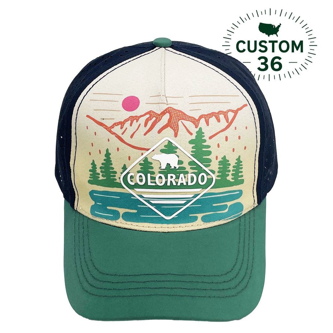 Colorado Mountain Lake Trucker Hat – Scenic Outdoor Adventure Mesh Baseball Cap