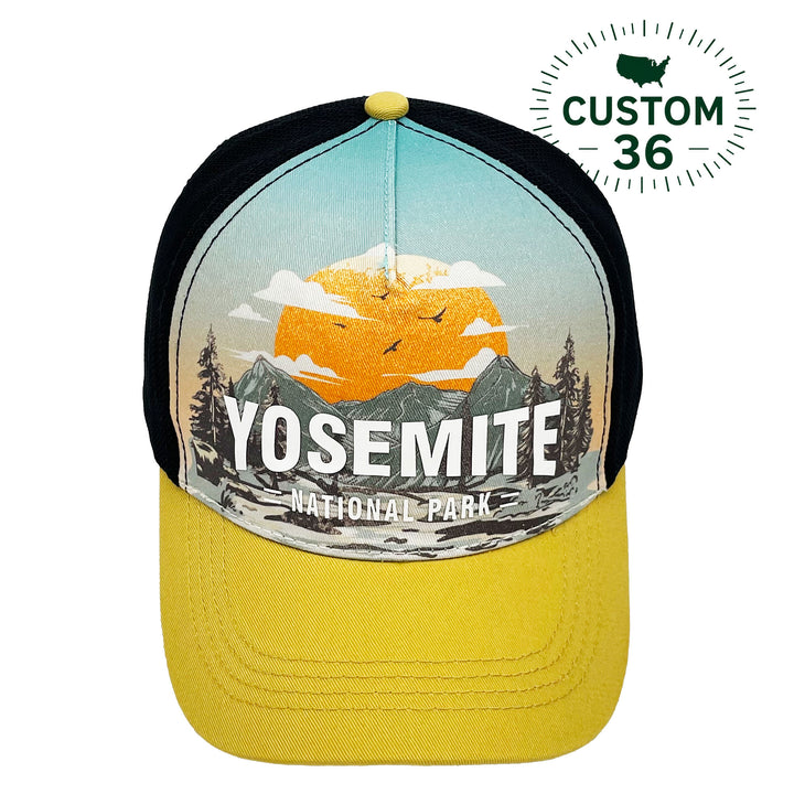 Yosemite Sunset Scenic Mountain Outdoor Adventure Graphic Trucker Baseball Cap