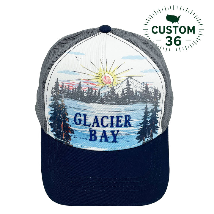 Glacier Bay Sunrise Scenic Mountain Outdoor Adventure Graphic Trucker Baseball Cap